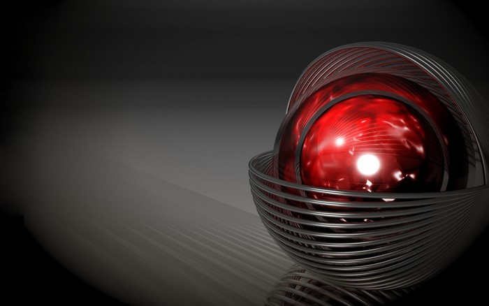 Abstract Red Sphere in Metal Shell