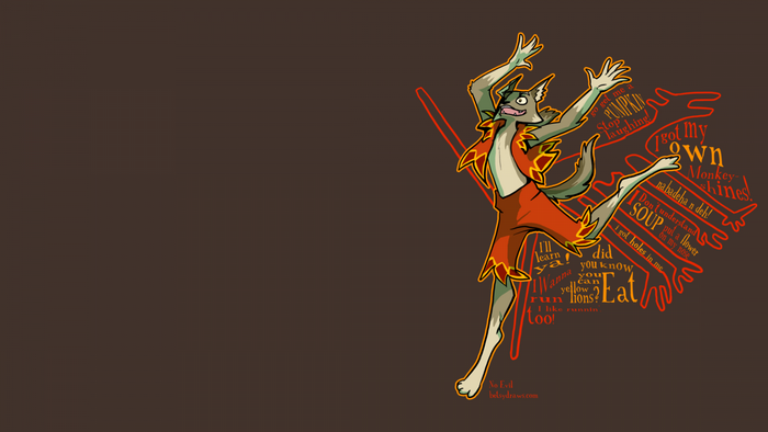 Furry character with text elements