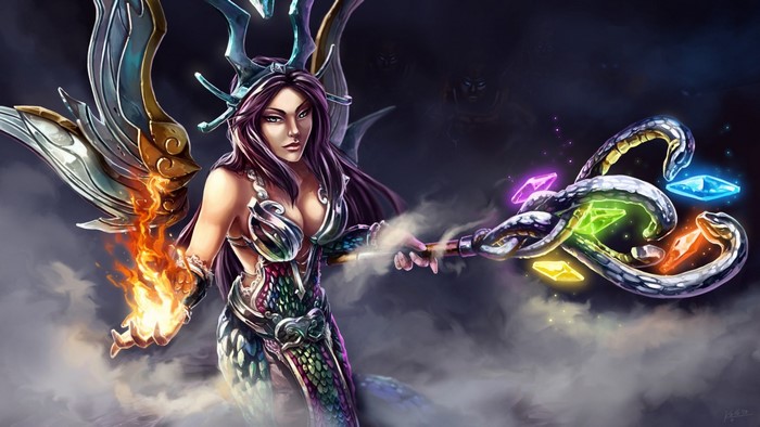 Nu Wa from Mythology with snakes and crystals