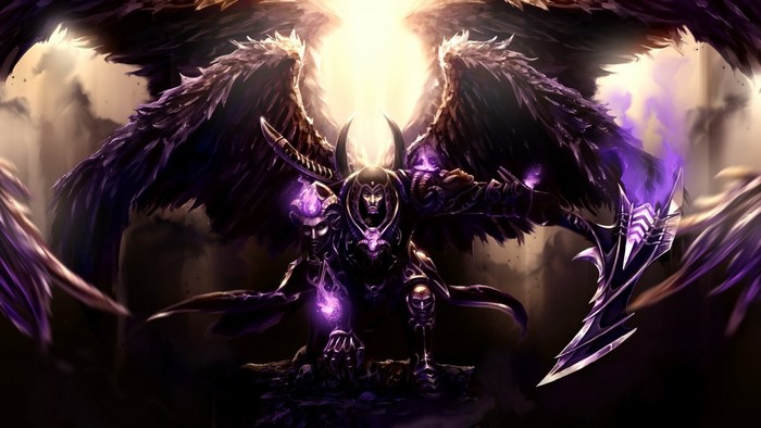 Thanatos from Smite with dark wings