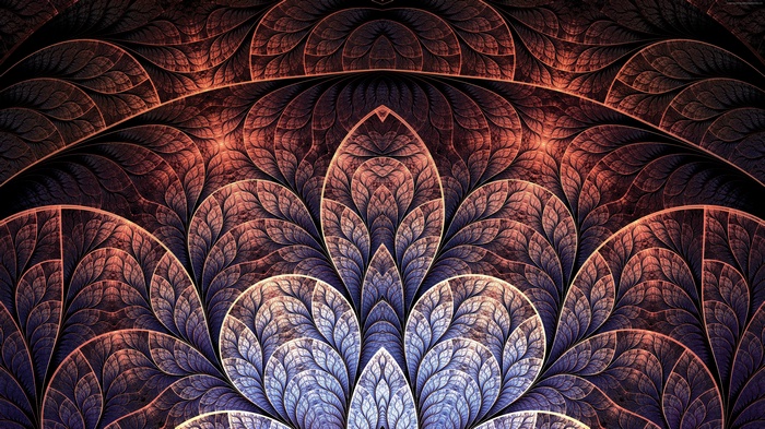 Fractal pattern with leaf-like shapes in brown and blue