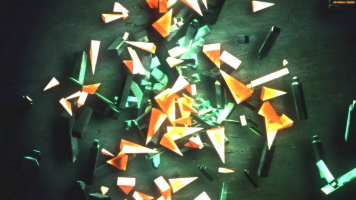 Abstract geometric shapes with orange and green lighting
