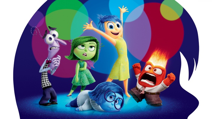 Inside Out characters Joy, Sadness, Anger, Fear, and Disgust