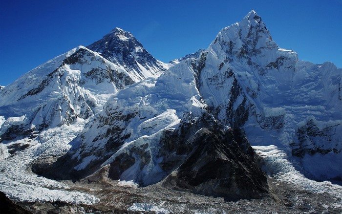 Mount Everest and surrounding snow-covered mountains