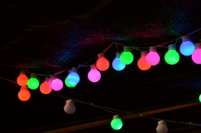 Colorful string lights at night