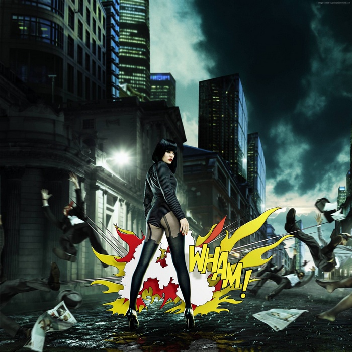 Jessie J in a comic book style city scene