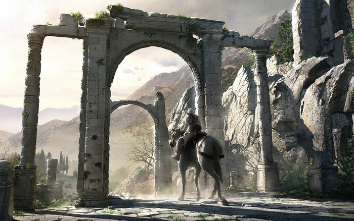 Altair Ibn-La'Ahad from Assassin's Creed in ancient ruins