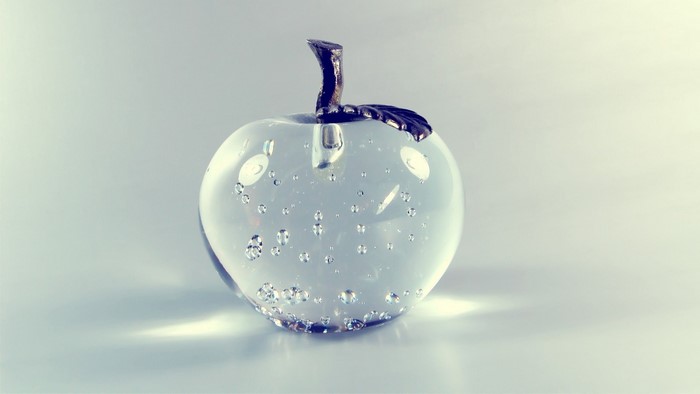 Glass apple with bubbles and metal stem