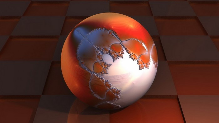 3D fractal sphere on a checkered surface