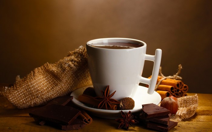 Hot chocolate with chocolate, cinnamon, and spices