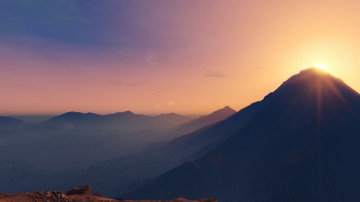 Sunrise over mountains in Grand Theft Auto V