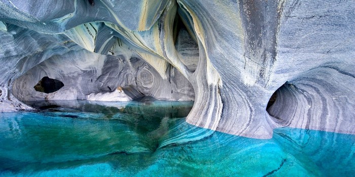 Marble Caves with Turquoise Water in Chile Patagonia