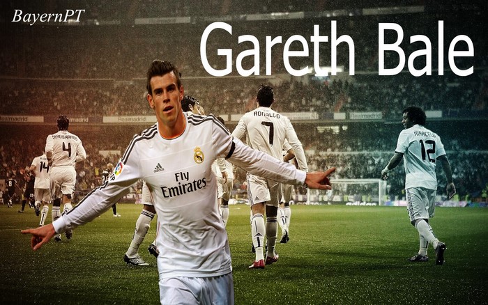 Gareth Bale and Real Madrid players on a soccer field
