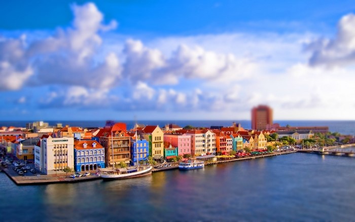 Colorful buildings along the waterfront in Curacao