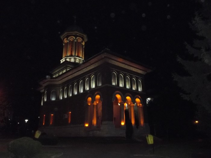 Church illuminated at night