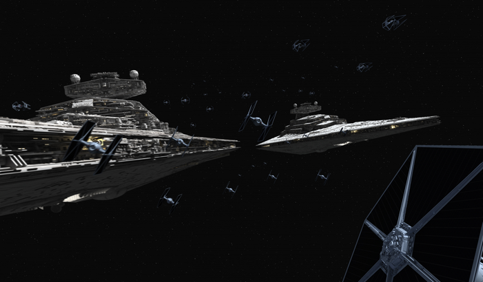 Star Wars Imperial Star Destroyers and TIE fighters in space