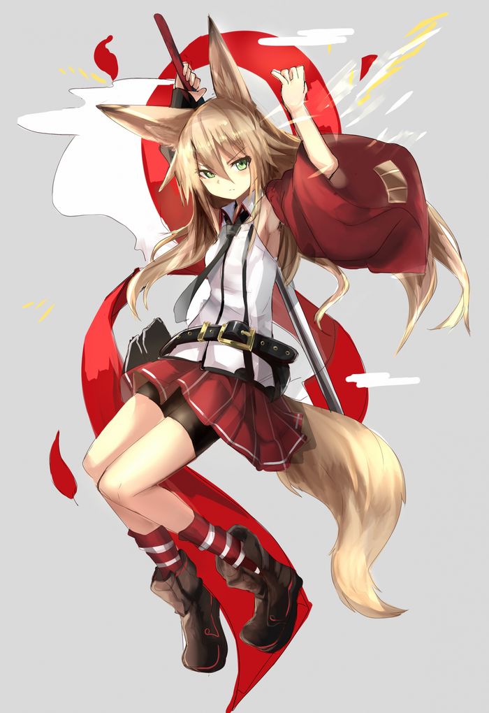 Dynamic Fox Girl Warrior with Sword