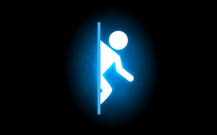 Portal game logo with a figure passing through a portal