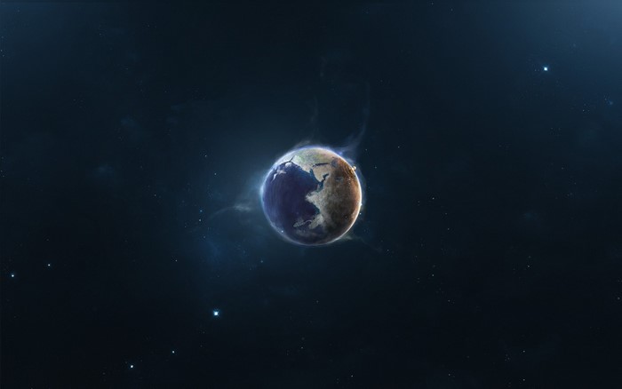 Earth in outer space with stars and nebulae