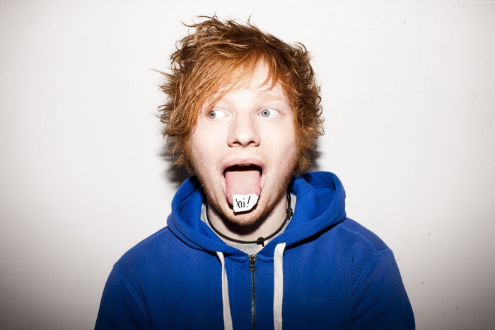 Ed Sheeran with 'hi!' on his tongue