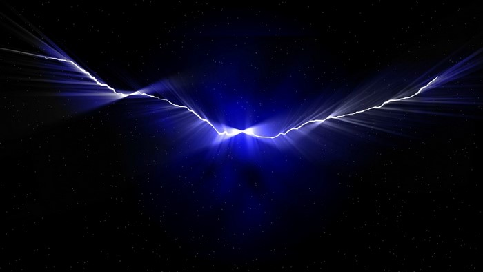 Abstract blue nebula with white lightning in outer space