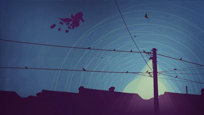 Rainbow Dash flying through concentric circles in the sky