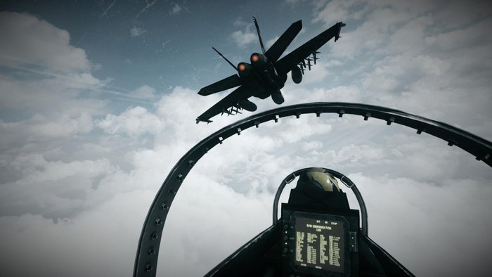 Fighter jet in flight from cockpit view in Battlefield 3