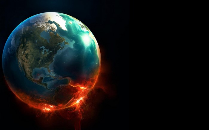 Planet Earth erupting with fire and lava