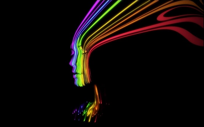 Profile of a woman with rainbow light streaks