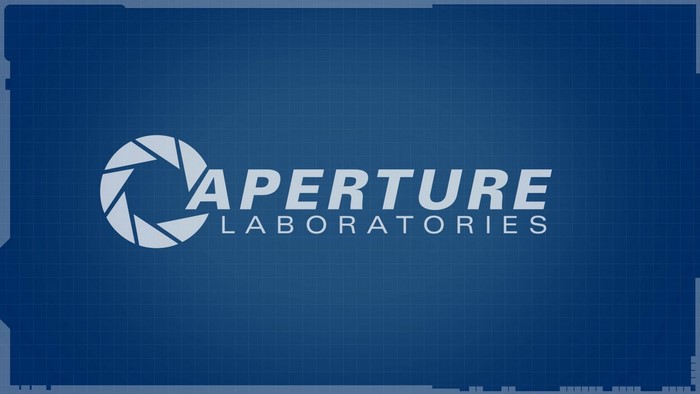 Aperture Laboratories logo on a blueprint background