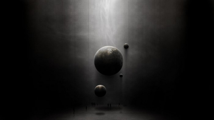 planet, monochrome, space art, stars, surreal, night, dark, black, Moon ...