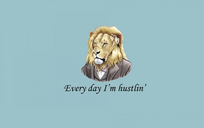 Lion in a suit with text