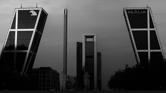 Madrid skyline with KIO Towers and Telefónica Tower