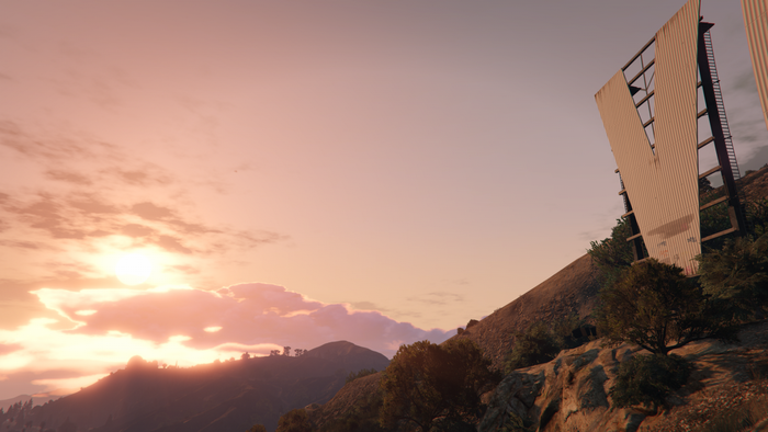 Grand Theft Auto V Hollywood Sign at Sunset