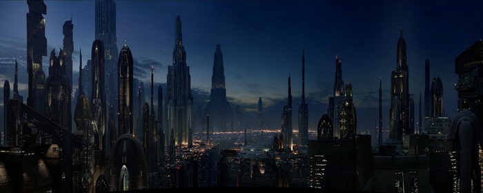 Futuristic Cityscape at Night with Skyscrapers