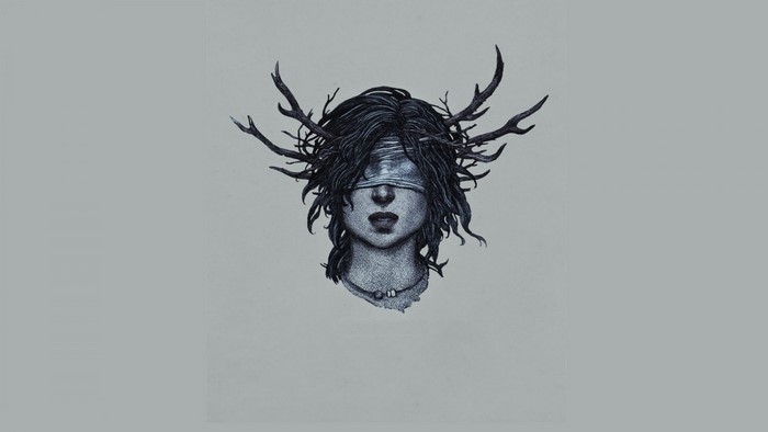 Illustration of a blindfolded woman with antlers