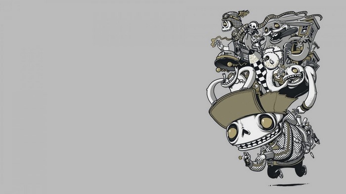 Cartoon skeleton character with backpack and hat