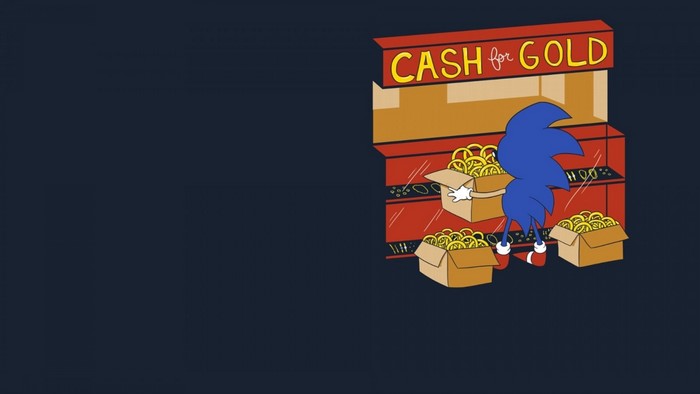 Sonic the Hedgehog at a Cash for Gold stand