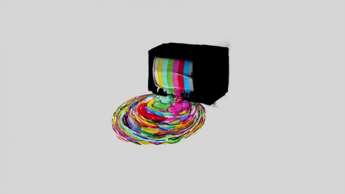 Illustration of a television with colorful liquid pouring out