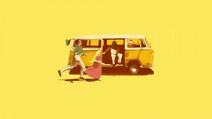 Mario and Princess Peach with a van