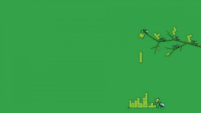 Ants playing Tetris on a branch and ground