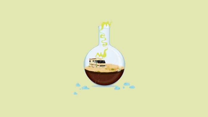 RV in a flask with green smoke, Breaking Bad