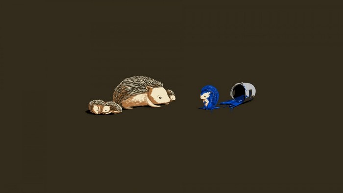 Hedgehog family and blue paint