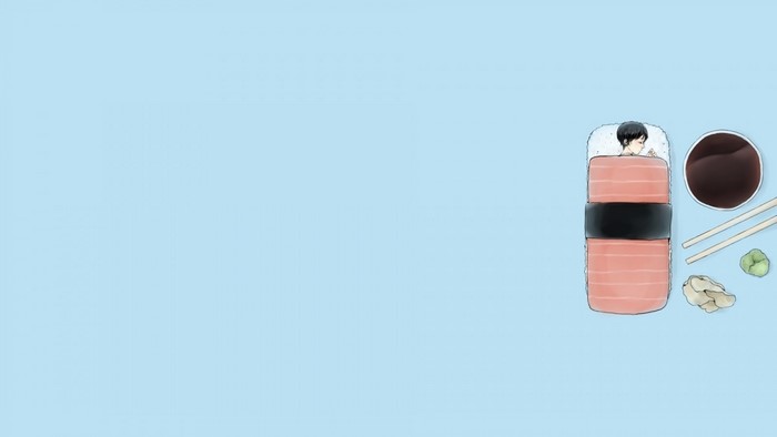 Minimalist sushi with a person sleeping on it
