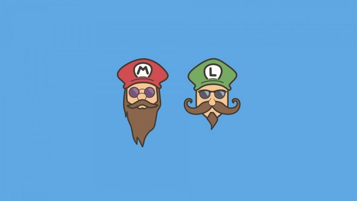 Mario and Luigi characters with beards and sunglasses