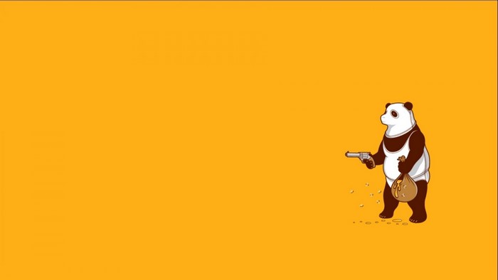 Panda holding a gun and a bag of money