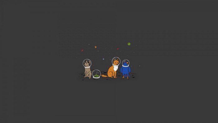 Animals in space suits looking at stars
