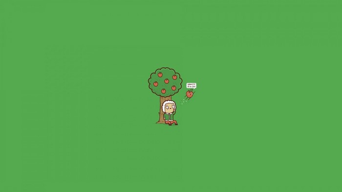 Isaac Newton and an apple under a tree