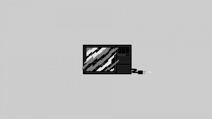 Minimalist illustration of a television with static and a plug