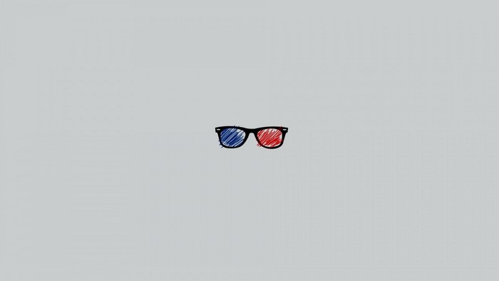 Minimalist 3D glasses on a plain background